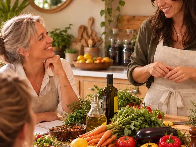Stage ménopause : des femmes échangent autour d'une table garnie de légumes